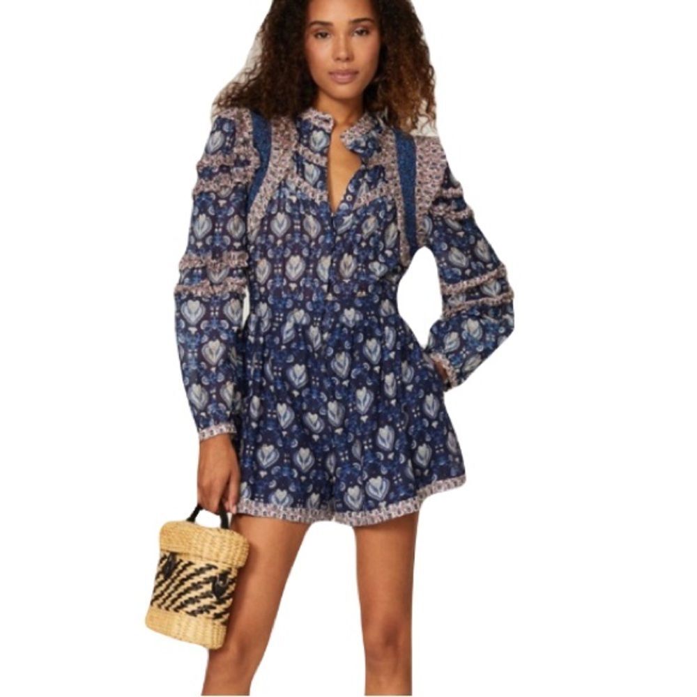 SEA New York Sz 10 Romper Rosita long sleeve mini Shorts Floral Ruffle Buttons